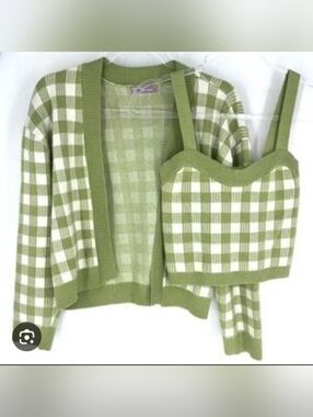 Gingham Knit Cardigan and Tank Set in Sage Green NWOT